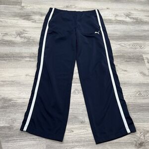Puma Track Pants Boys Size LG Navy Stripe‎ Athletic Elastic Waist
